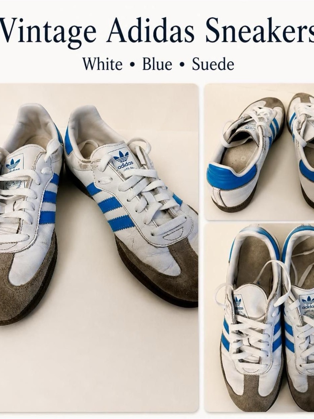 adidas Men’s White & Blue Suede-Trim Retro Sneakers